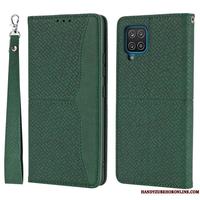 Cover Samsung Galaxy M12 / A12 Med Snor Flip Cover Strappy Vævet Læder Stil