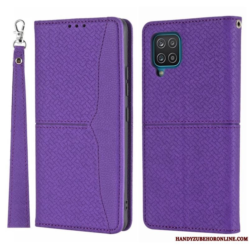 Cover Samsung Galaxy M12 / A12 Med Snor Flip Cover Strappy Vævet Læder Stil