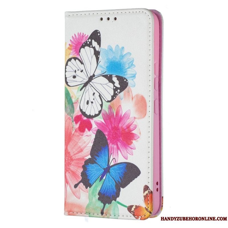 Cover Samsung Galaxy S22 5G Flip Cover Farverige Sommerfugle