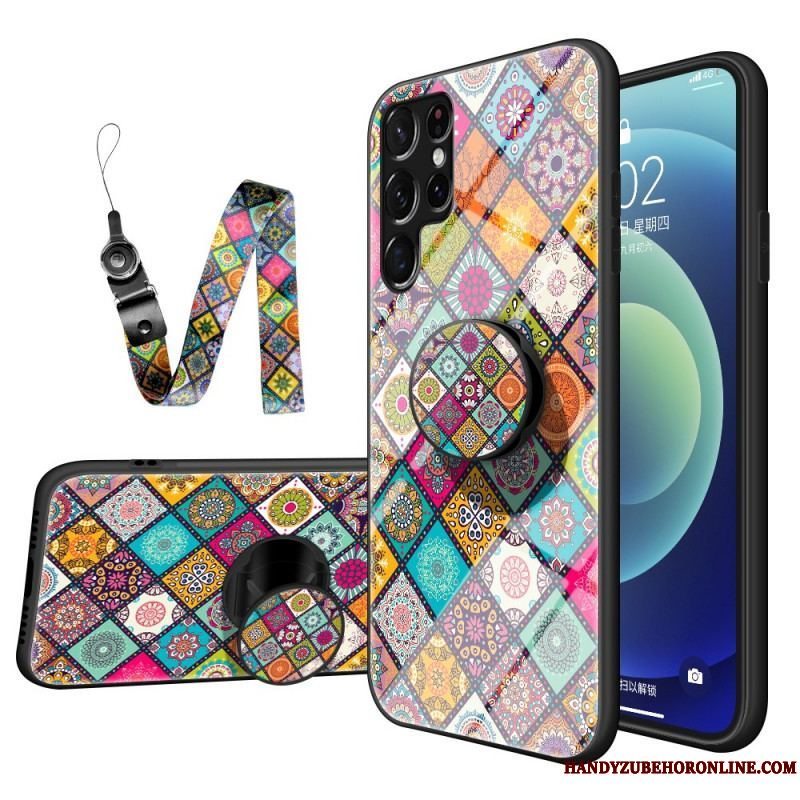 Cover Samsung Galaxy S22 Ultra 5G Patchwork Magnetisk Holder