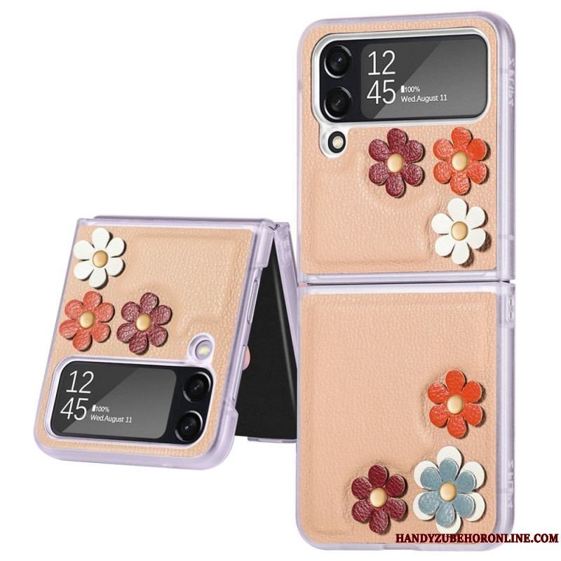 Cover Samsung Galaxy Z Flip 4 Flip Cover Imiteret Læder Blomster