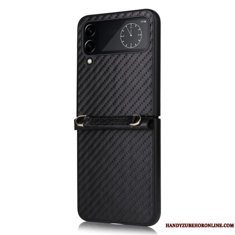 Cover Samsung Galaxy Z Flip 4 Flip Cover Kulfiber Med Skulderrem