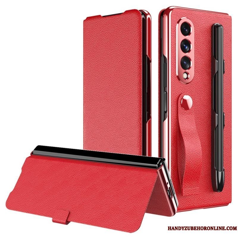 Cover Samsung Galaxy Z Fold 3 5G Flip Cover Style Litchi Læder Stylus Holder Og Rem