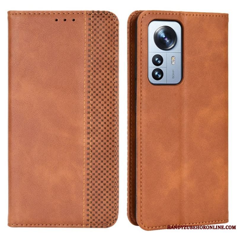 Cover Xiaomi 12 Pro Flip Cover Stiliseret Vintage Lædereffekt