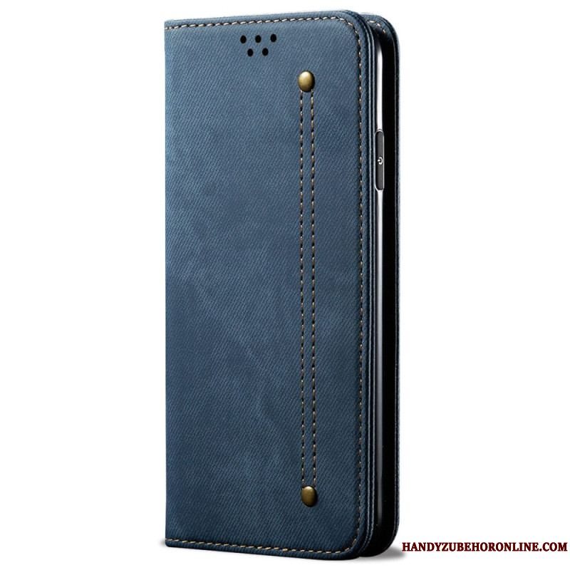 Cover iPhone 14 Flip Cover Denim Stof