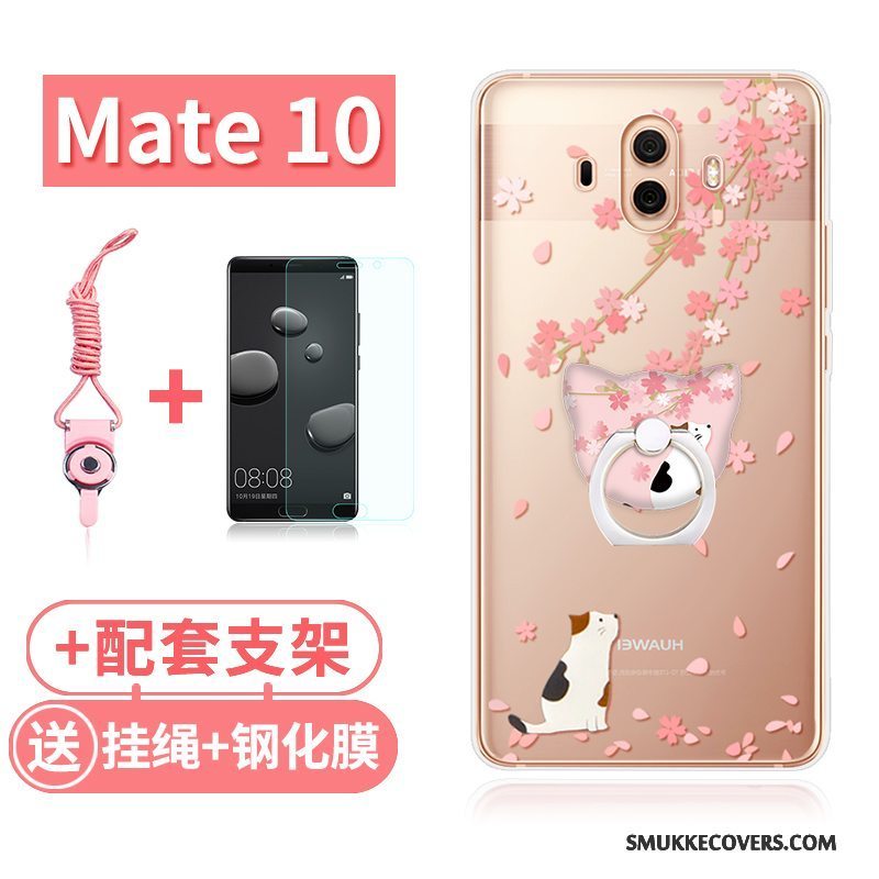 Etui Huawei Mate 10 Tasker Gennemsigtig Telefon, Cover Huawei Mate 10 Blød Lyserød Kat