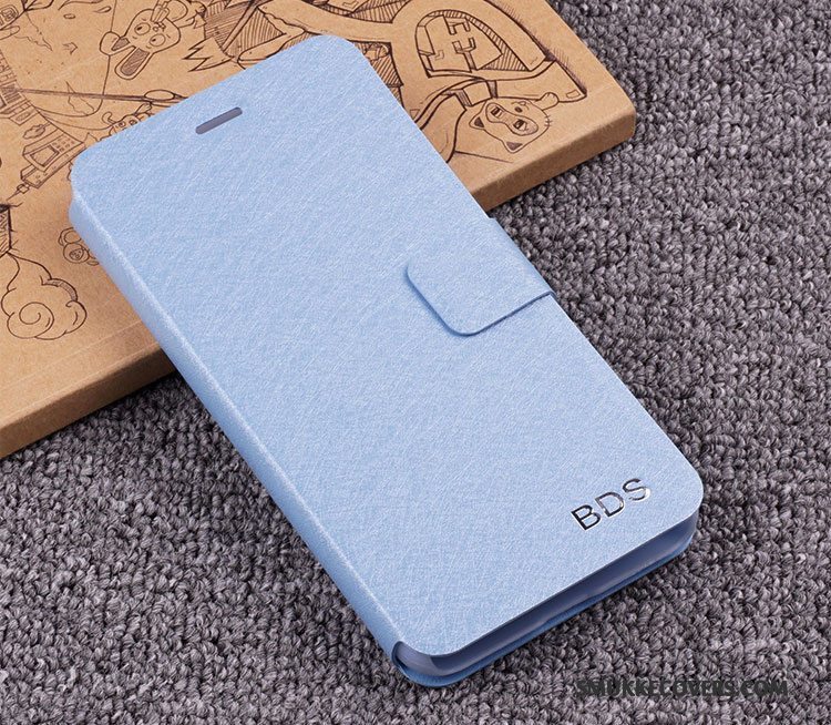 Etui Huawei P Smart Læder Skærmbeskyttelse Cyan, Cover Huawei P Smart Folio Hærdning Nubuck