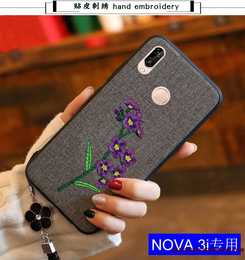 Etui Huawei P Smart+ Tasker Kinesisk Stil Ny, Cover Huawei P Smart+ Silikone Broderi Anti-fald