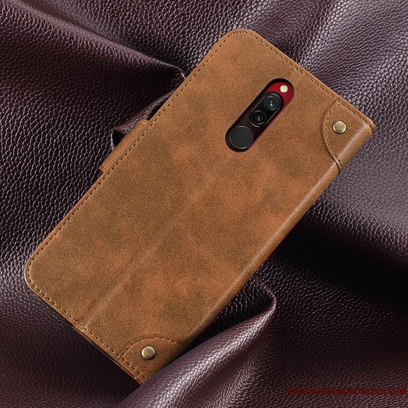 Etui Redmi 8 Tegnebog Rød Anti-fald, Cover Redmi 8 Silikone Korte Hængende Ornamenter