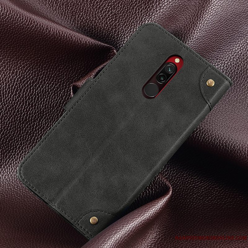 Etui Redmi 8 Tegnebog Rød Anti-fald, Cover Redmi 8 Silikone Korte Hængende Ornamenter