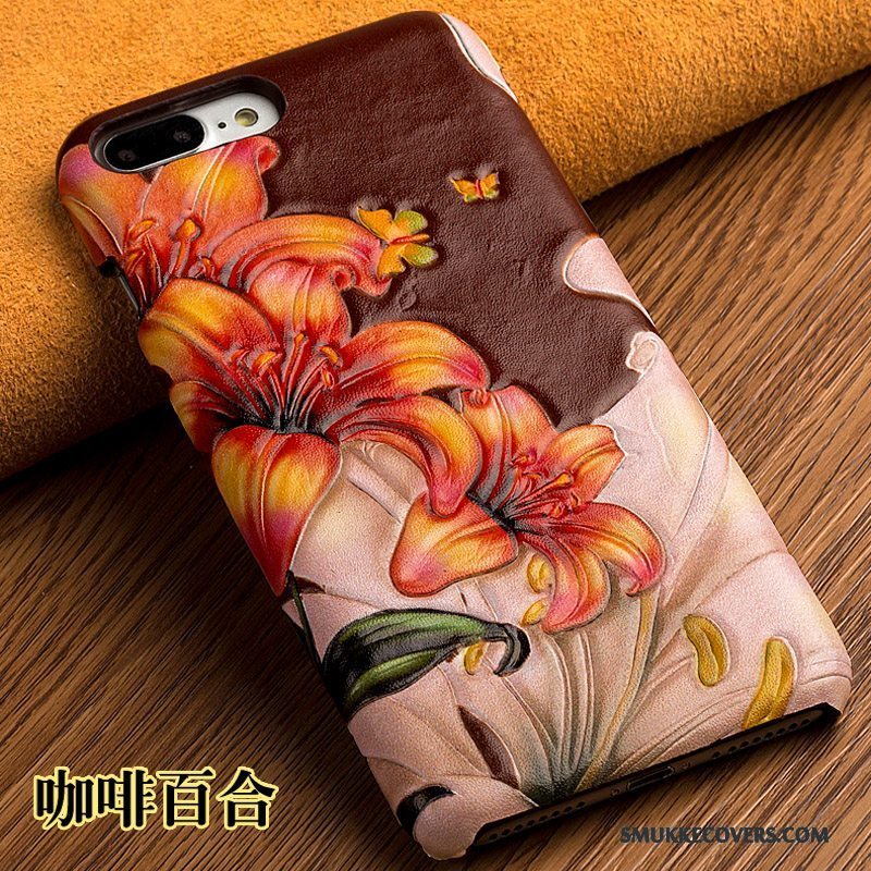 Etui Samsung Galaxy S6 Edge + Relief Lilje Blomster, Cover Samsung Galaxy S6 Edge + Læder Lilla Bagdæksel