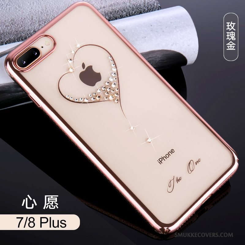 Etui iPhone 8 Plus Strass Telefonlyserød, Cover iPhone 8 Plus Luksus Trend Ny