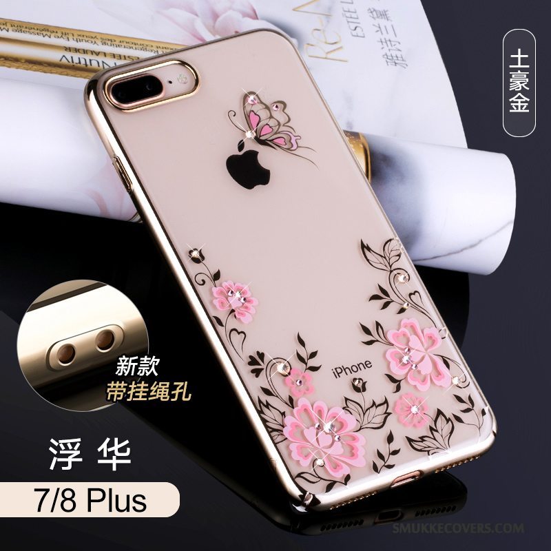 Etui iPhone 8 Plus Strass Telefonlyserød, Cover iPhone 8 Plus Luksus Trend Ny