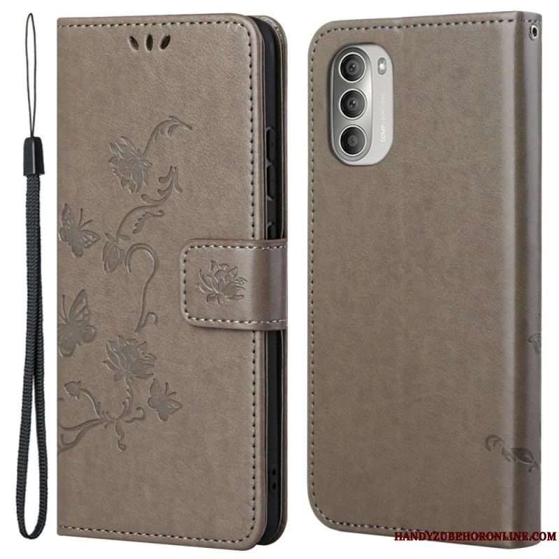 Flip Cover Moto G51 5G Asiatiske Sommerfugle Og Blomster