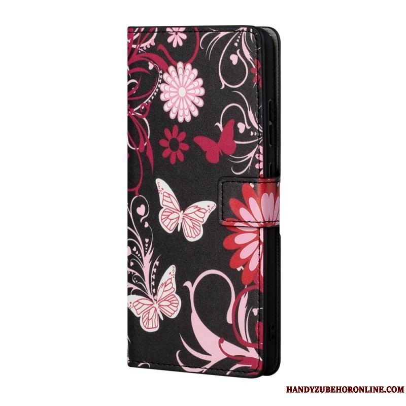 Flip Cover Samsung Galaxy A13 5G / A04s Sommerfugle Og Blomster