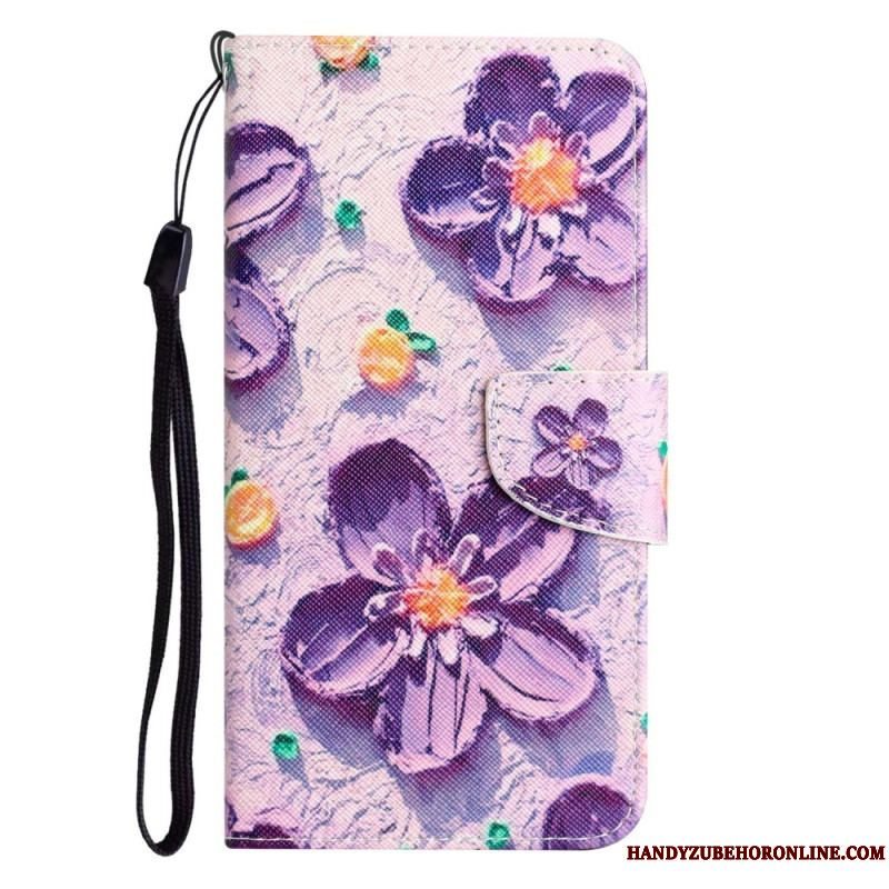 Flip Cover Samsung Galaxy A14 / A14 5G Med Snor Rem Blomster