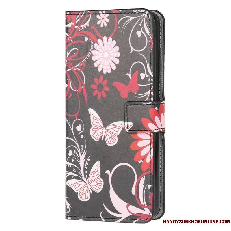 Flip Cover Samsung Galaxy A52 4G / A52 5G / A52s 5G Sommerfugle Og Blomster