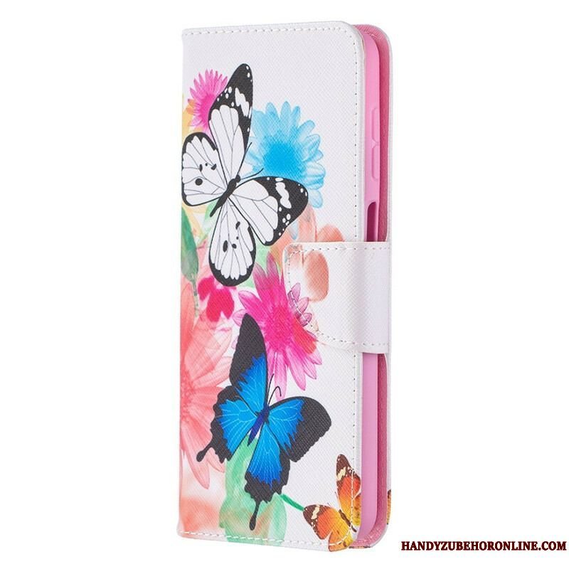 Flip Cover Samsung Galaxy M12 / A12 Malede Sommerfugle Og Blomster