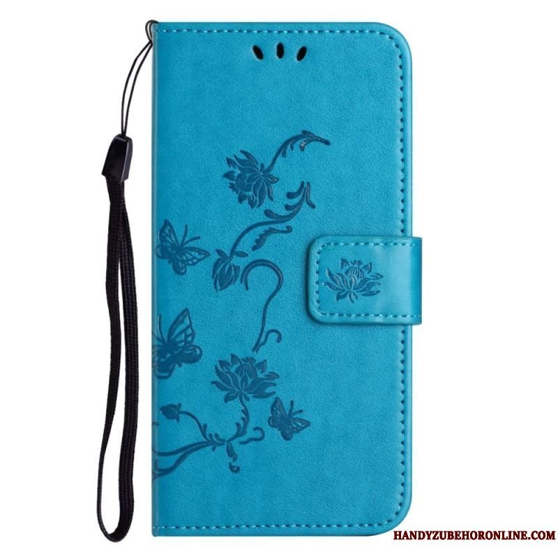 Flip Cover Samsung Galaxy M13 Med Snor Strappy Blomster