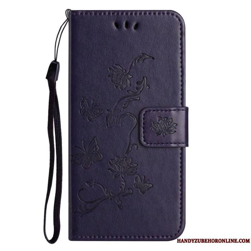 Flip Cover Samsung Galaxy M13 Med Snor Strappy Blomster