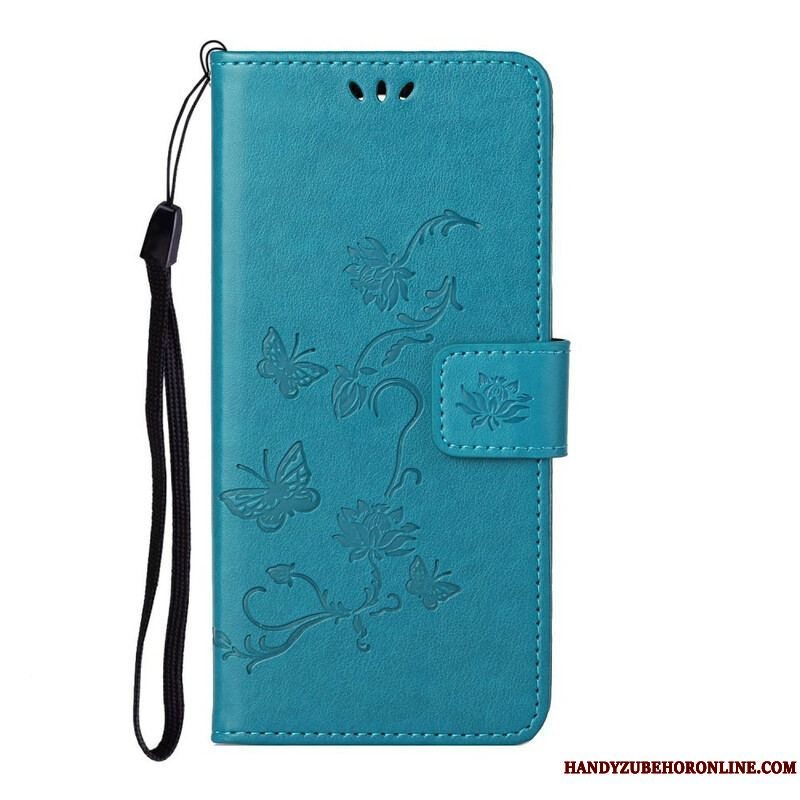 Flip Cover Samsung Galaxy S21 5G Med Snor Thong Sommerfugle Og Blomster