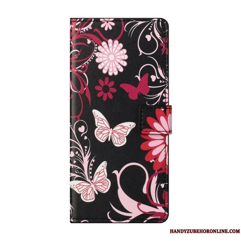 Flip Cover Samsung Galaxy S21 FE Sommerfugle Og Blomster