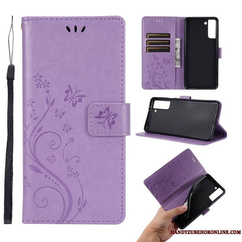 Flip Cover Samsung Galaxy S21 Plus 5G Sommerfugle I Vinden