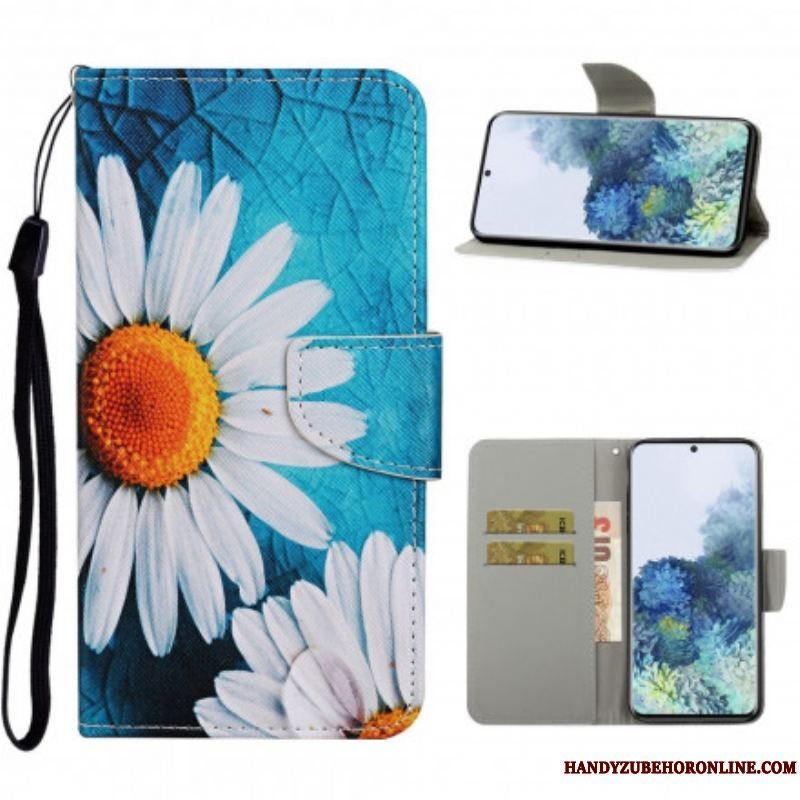 Flip Cover Samsung Galaxy S21 Ultra 5G Mesterlige Blomster Med Rem