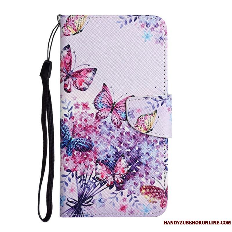 Flip Cover Samsung Galaxy S22 Plus 5G Buket Af Blomster Og Sommerfugle