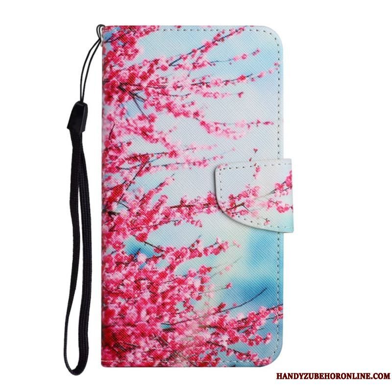 Flip Cover Samsung Galaxy S22 Plus 5G Med Snor Blomstrende Gren Med Rem