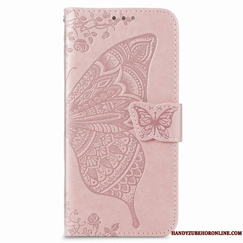 Flip Cover Samsung Galaxy S22 Plus 5G Sommerfugledesign Med Snor