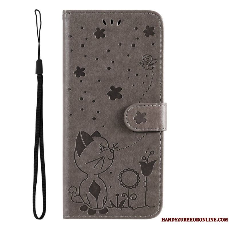 Flip Cover Samsung Galaxy S23 5G Med Snor Strappy Kat Og Bier