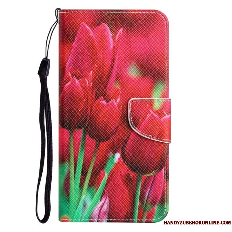 Flip Cover Samsung Galaxy S23 Plus 5G Med Snor Kun Stropblomster