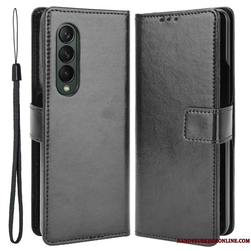 Flip Cover Samsung Galaxy Z Fold 4 Med Snor Klassisk Strappy Glat Imiteret Læder