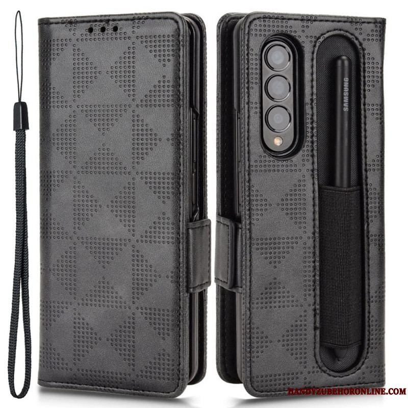 Flip Cover Samsung Galaxy Z Fold 4 Mønster Perforerede Trekanter Lanyard