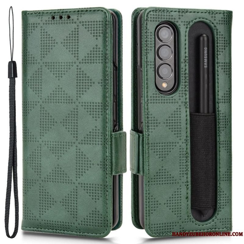 Flip Cover Samsung Galaxy Z Fold 4 Mønster Perforerede Trekanter Lanyard