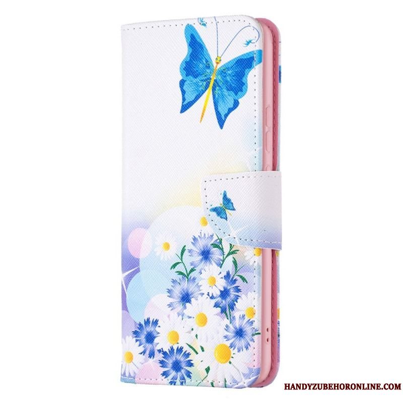 Flip Cover Xiaomi 12 / 12X Malede Sommerfugle Og Blomster