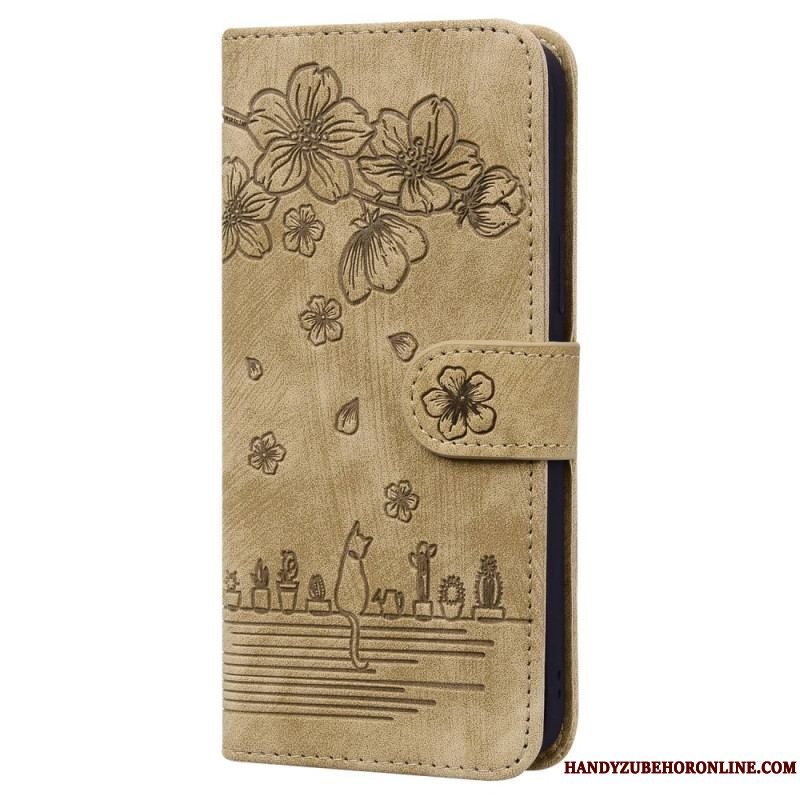 Flip Cover Xiaomi 12 / 12X Med Snor Blomsterstreng Kat