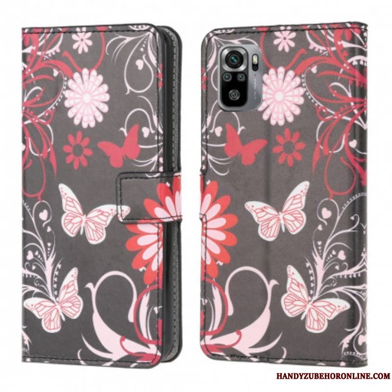 Flip Cover Xiaomi Redmi Note 10 / 10S Sommerfugle Og Blomster