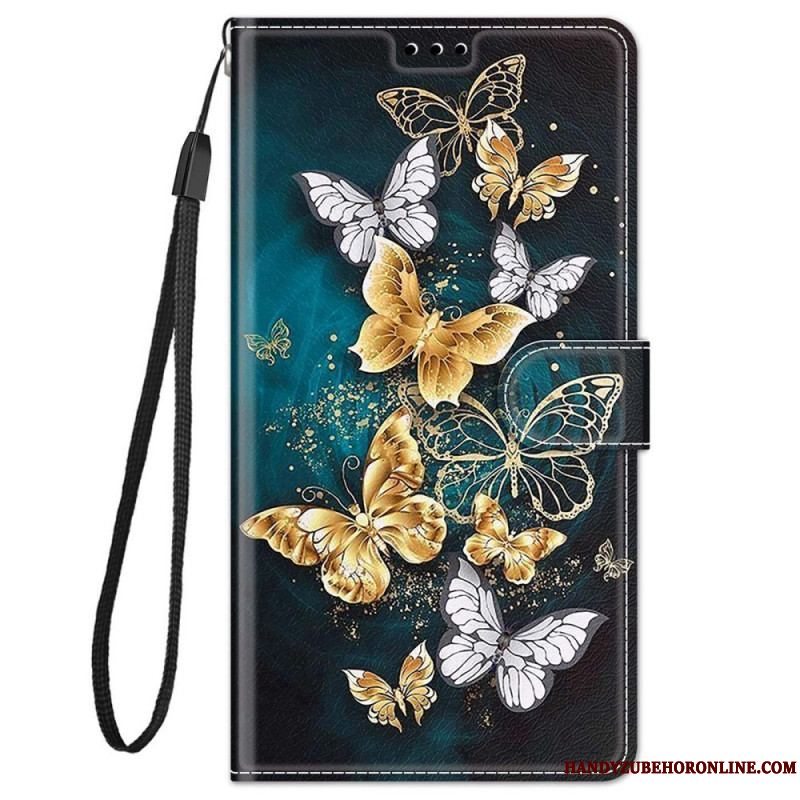 Flip Cover Xiaomi Redmi Note 11 Pro Plus 5G Med Snor Strap Butterflies Fan