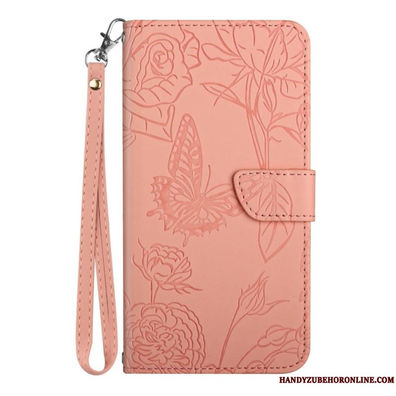 Flip Cover Xiaomi Redmi Note 12 Pro Sommerfugle Og Snor