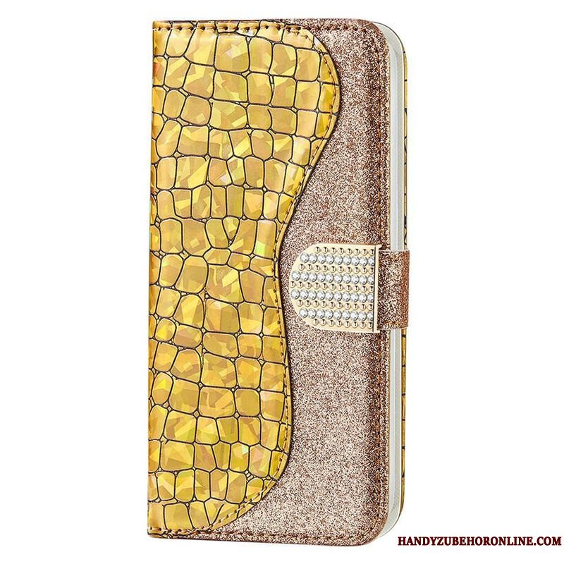 Flip Cover iPhone 13 Mini Krokodille Diamanter