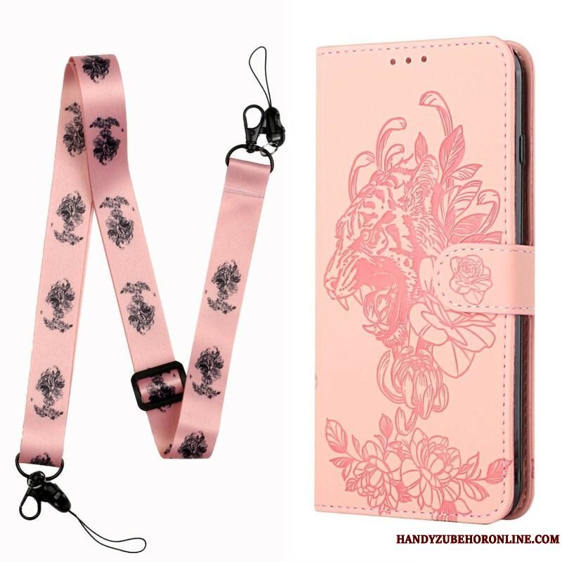 Flip Cover iPhone 13 Pro Med Snor Barok Strappy Tiger