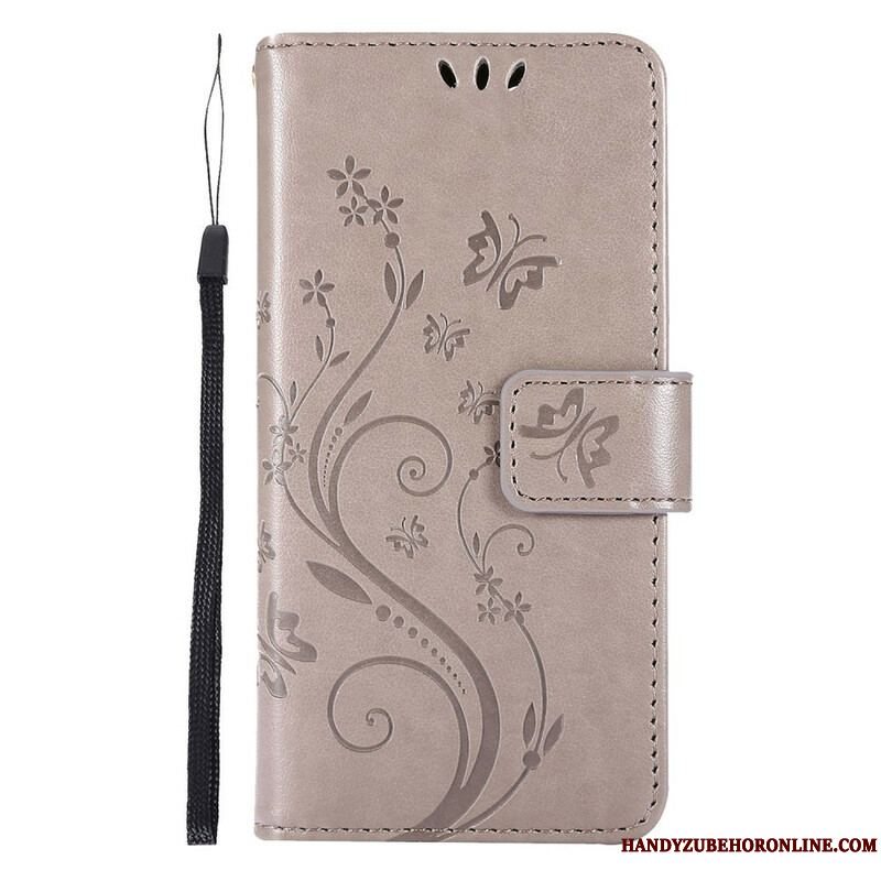 Flip Cover iPhone 13 Pro Med Snor Strappy Grafiske Blomster