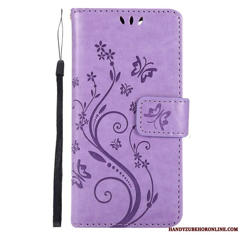 Flip Cover iPhone 13 Pro Med Snor Strappy Grafiske Blomster