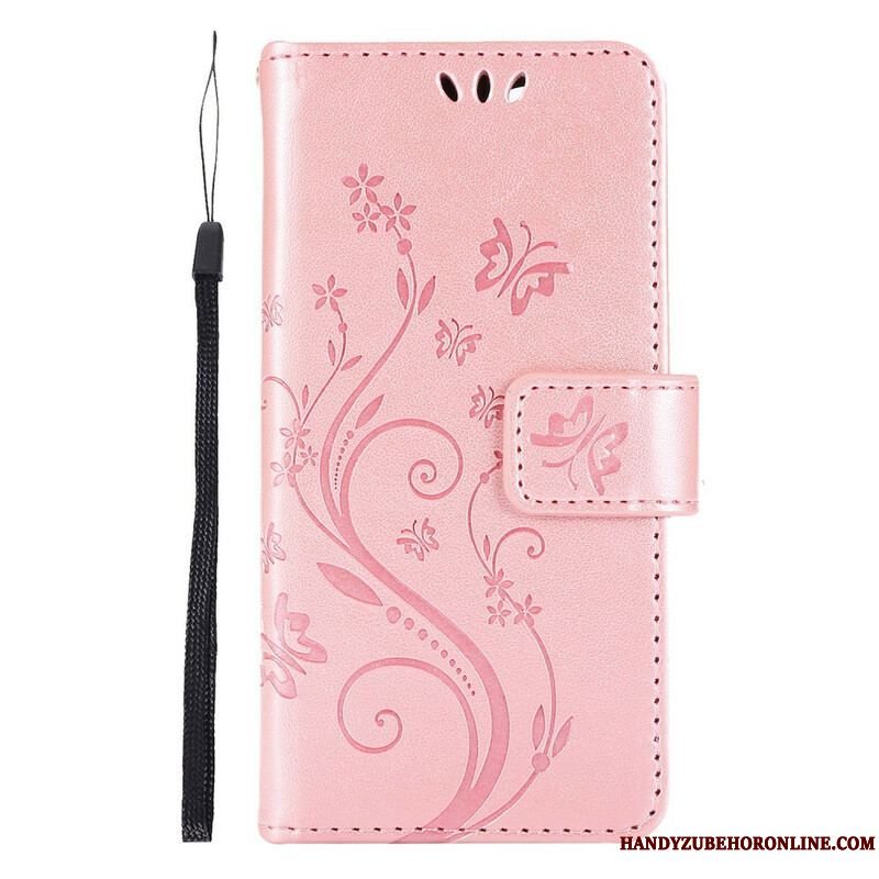 Flip Cover iPhone 13 Pro Med Snor Strappy Grafiske Blomster