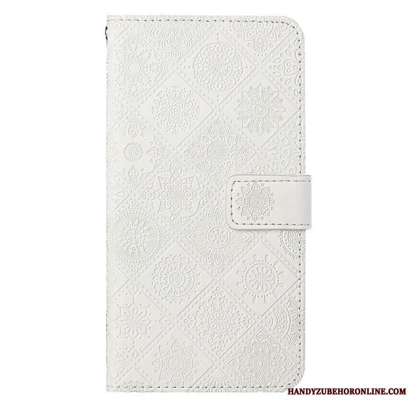 Flip Cover iPhone 14 Med Snor Rem Tapestry Mønster