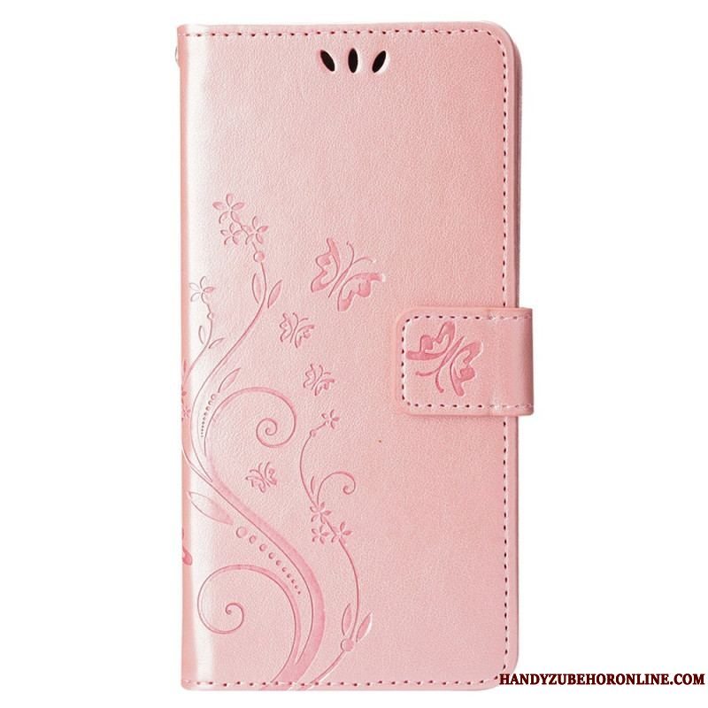 Flip Cover iPhone 15 Blomster Med Snor