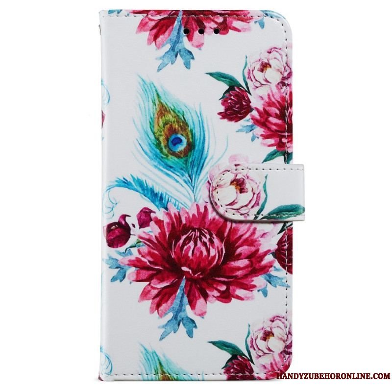 Flip Cover iPhone 15 Med Snor Frihedsblomster Med Rem