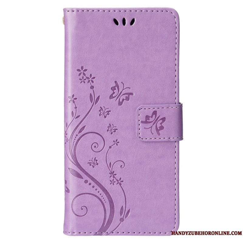 Flip Cover iPhone 15 Plus Blomster Og Sommerfugle